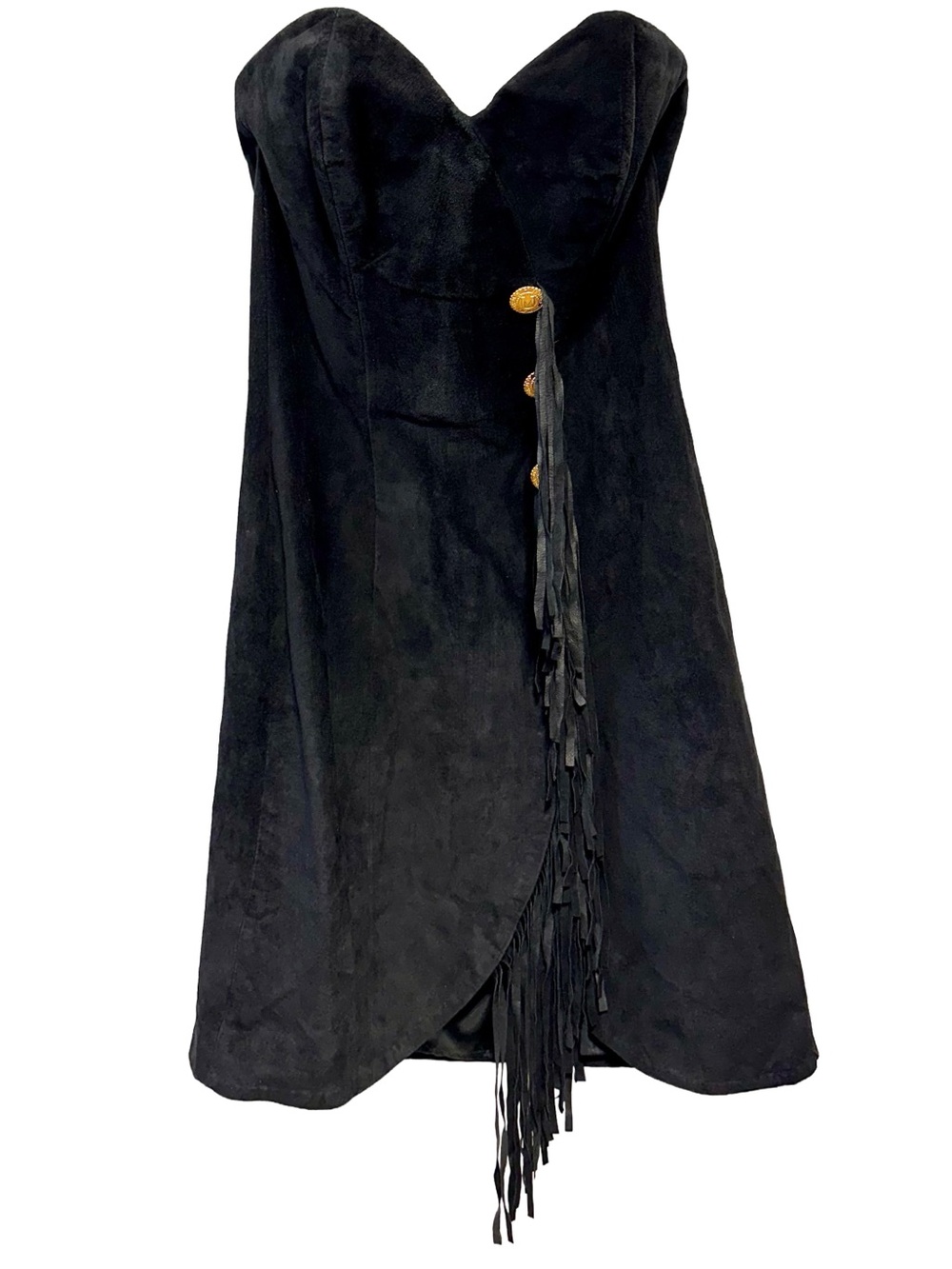 SUZY CREAMCHEESE | Leather Fringe Strapless Western Moto Mini Dress